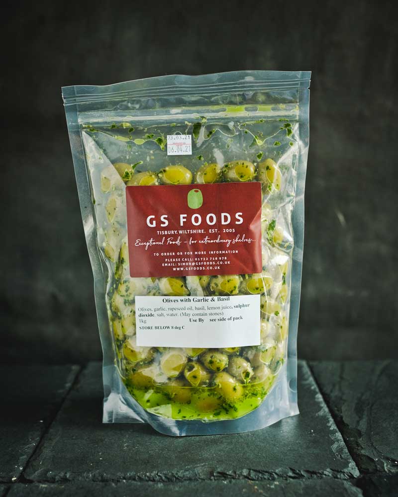 Basil & Garlic Olives - 1kg Pack